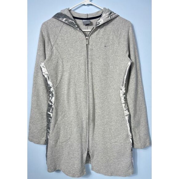 Nike Women’s Heather Gray Long Hooded Jacket Sz Medium - Picture 1 of 11